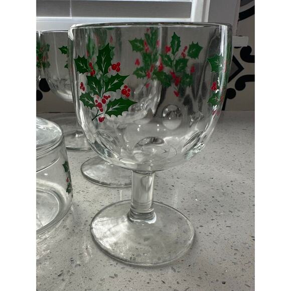 Vintage Bartlett-Collins Thumbprint Holly Pattern Goblets Set of 6 Mid Century - Picture 2 of 4